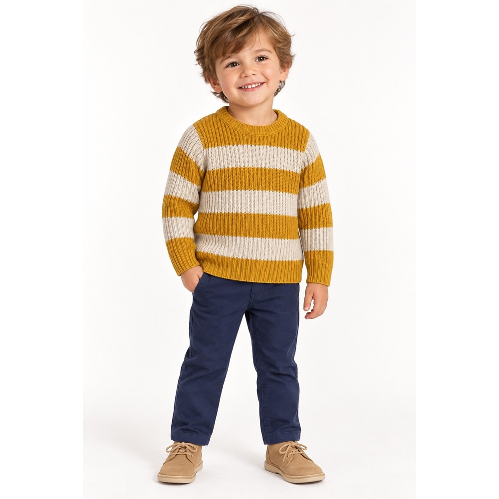 Chunky Knit Sweater Kids 3T 4T Mustard Cream Striped Coastal Fall Unisex